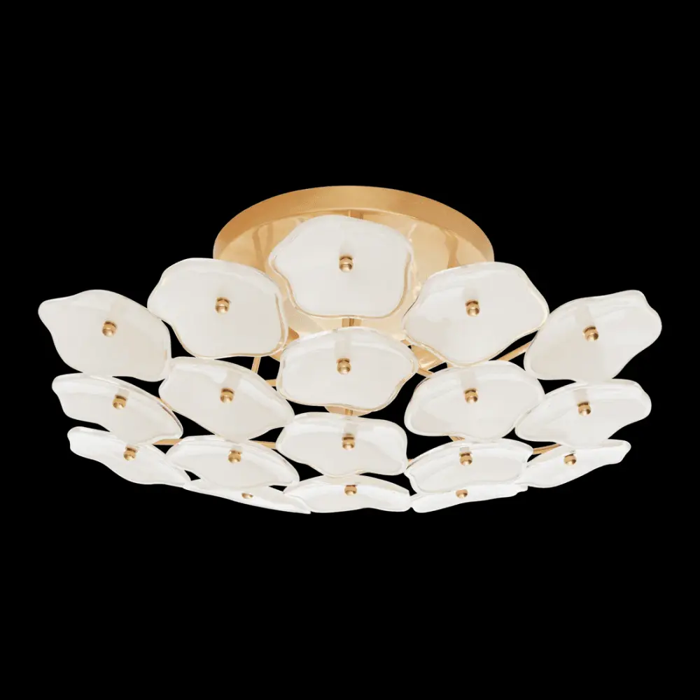 Leighton Medium Flush Position - Soft Brass Cream Tinted Glass