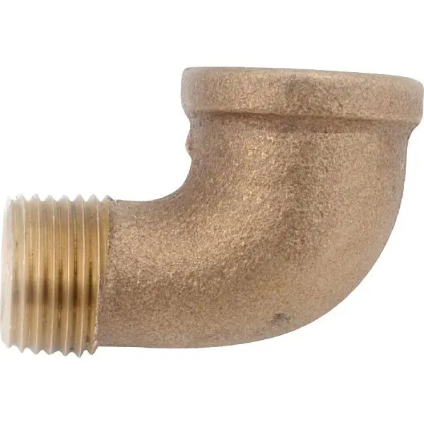 Anderson Metals 1/2 Inch 90 Degrees Red Brass Threaded Pipe Elbow, FIP x MIP, 1/4 Bend, 738116-08
