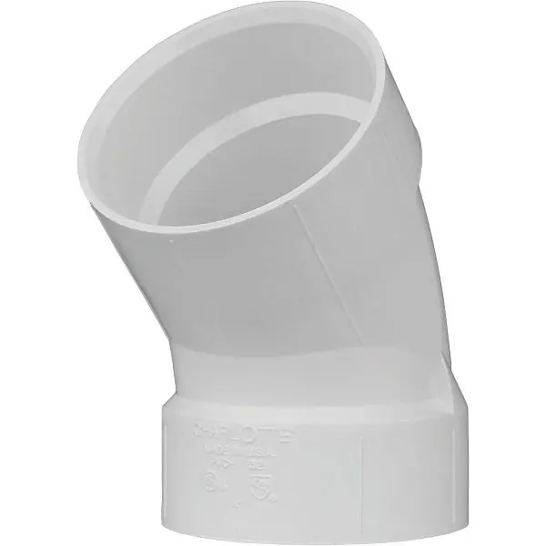 Charlotte Convertible Pipe 4 Inch Schedule 40 45 Degrees Short Radius DWV PVC Reducing Elbow (1/8 Bend), PVC 00321 1400HA ...