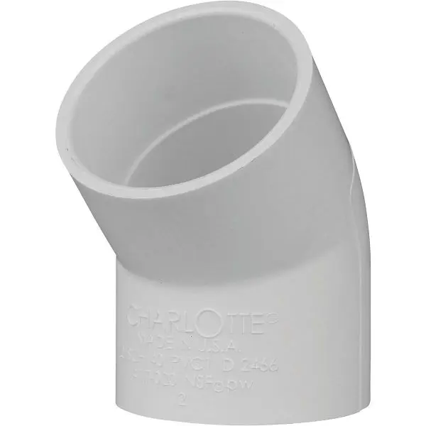 Charlotte Non-Toxic Pipe 2 Inch Slip x Slip Schedule 40 45 Degrees PVC Elbow (1/8 Bend), PVC 02309 1600HA Charlotte Pipe