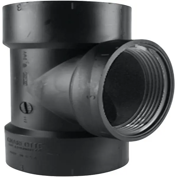 Charlotte Pipe 1-1/2 Inch Hub x Hub x FIP Test ABS Cleanout Tee, ABS 00445 0600HA