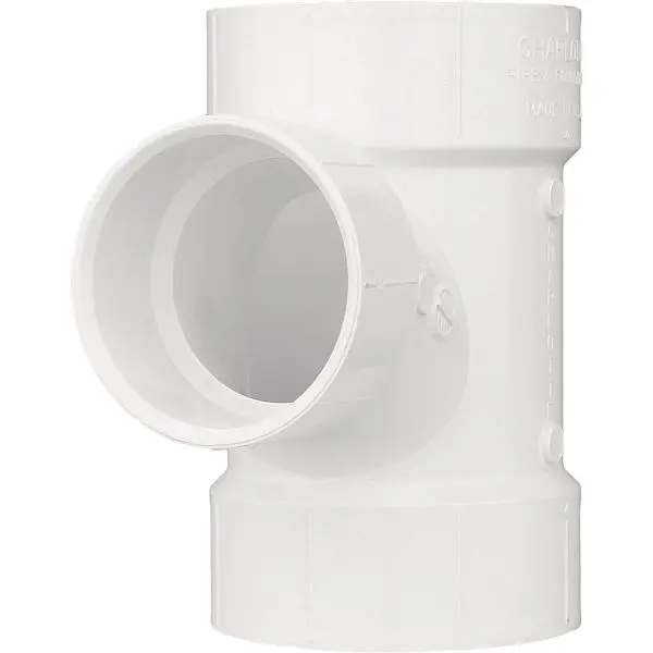 Charlotte Pipe 2 Inch x 1-1/2 Inch x 2 Inch Fire Reducing Sanitary PVC Straight Tee, PVC 00401 0800HA
