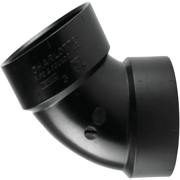 Charlotte Pipe 2 Inch Hub x Hub 60 Degrees ABS 45 Degree Elbow (1/6 Bend), ABS 00319 0800HA
