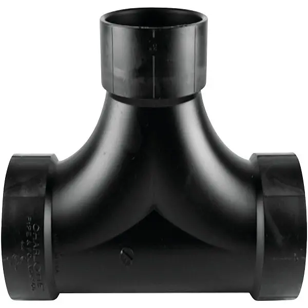 Charlotte Pipe 4 Inch Hub x Hub x Hub Two-Way ABS Cleanout Bullhead Tee, ABS 00448 0800HA