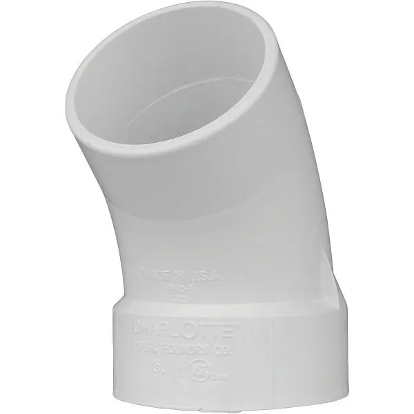 Charlotte Pipe 3 Inch Schedule 30 45 Degrees DWV PVC Street Sweep Elbow (1/8 Bend), PVC 01323 0600HA