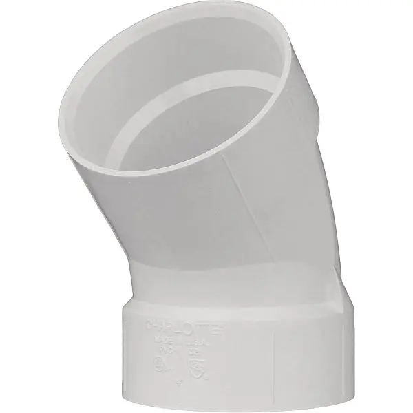 Charlotte Pipe 6 Inch Schedule 40 45 Degrees Short Radius DWV PVC Pipe Elbow (1/8 Bend), PVC 00321 1600HA