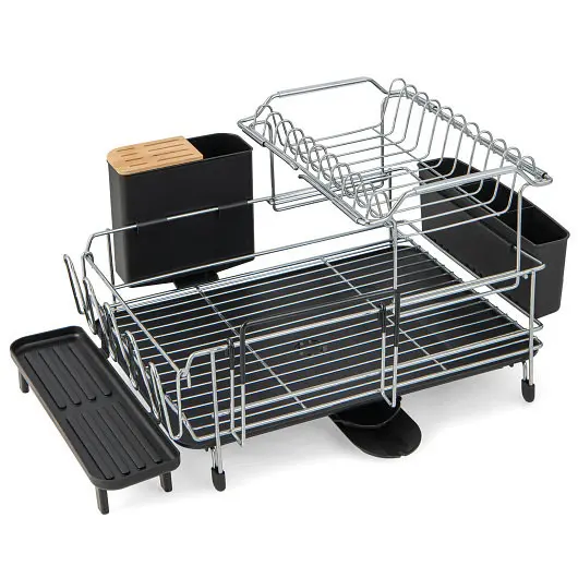 Costway 2-Tier Detachable Dish Rack Drainboard and 360° Swivel Spout, KC55265SL