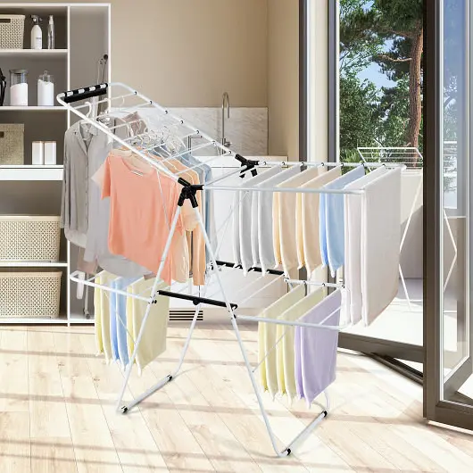Costway Instant 2, Level Foldable Clothes Drying Rack Adjustable Gullwing, HW67777