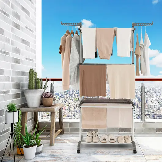 Costway Superior 4-tier Clothes Drying Rack Rotatable Side Wings and Collapsible Shelves, Gunmetal, JZ10165HS
