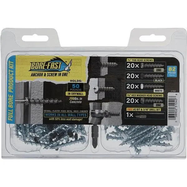 HILLMAN Genuine Bore-Fast Pan & Hex Washer Head Anchor & Set Screw One Kit, 82 pieces, 377637