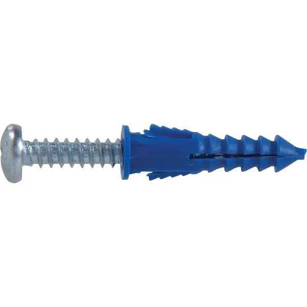 HILLMAN #8 - #10 - #12 Thread x 1-1/4 Inch Blue Ribbed Plastic Concrete Anchor, 25 pieces, 41821