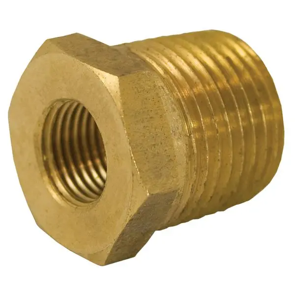Jones Chemical-Resistant Stephens 1/2" x 1/8" Yellow Brass Hex Bushing, P11082 Jones Stephens