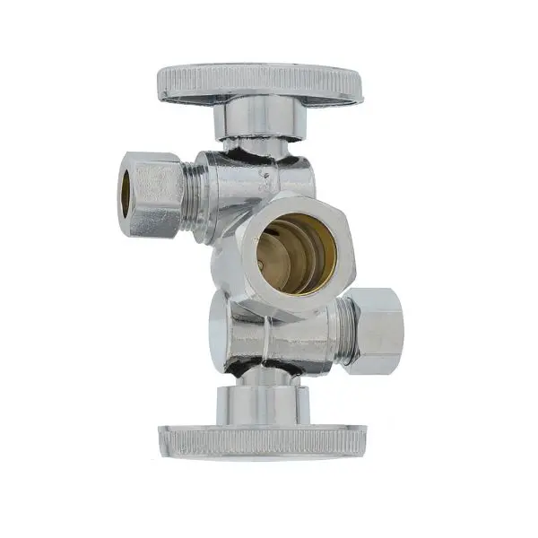 Jones Elite Stephens 5/8" OD COMP x 3/8" OD x 3/8" OD Chrome Plated Quarter Turn Provide Stop, Dual, S10405...