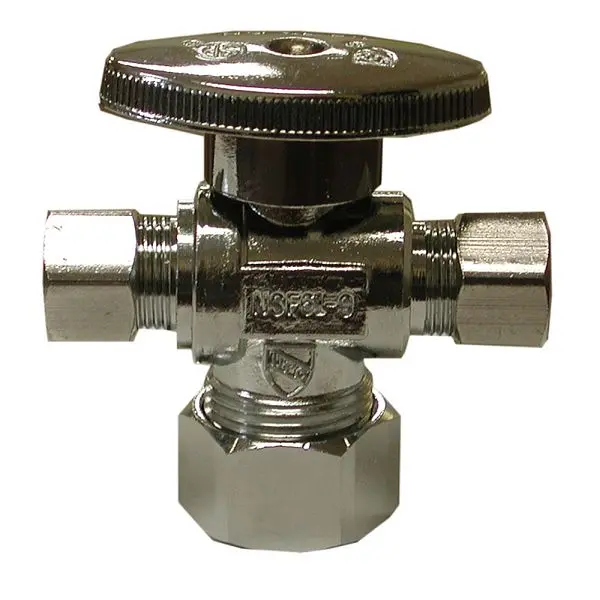 Jones First-Rate Stephens 5/8" OD x 3/8" OD x 1/4" OD Chrome Plated Quarter Turn Provide Stop, Dual, S10334...
