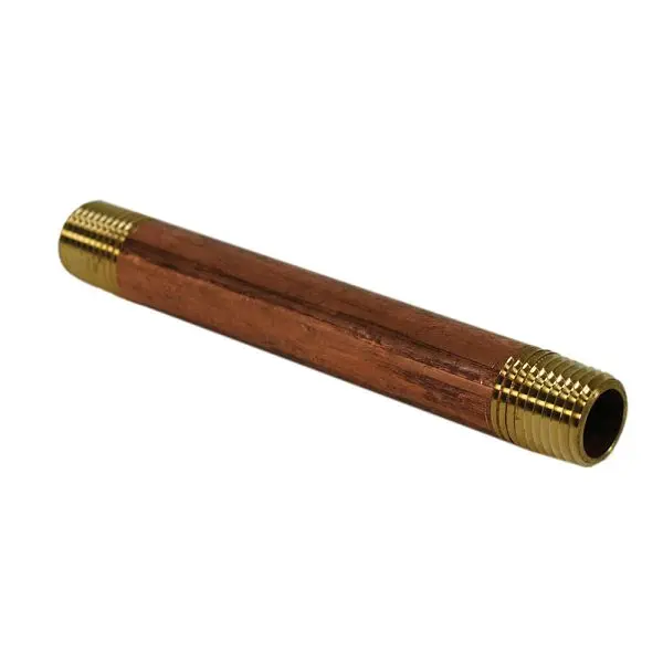Jones Stephens 3/8" x 6" Red Brass Alloy Pipe Barrel Nipple, Lead Free, N22010