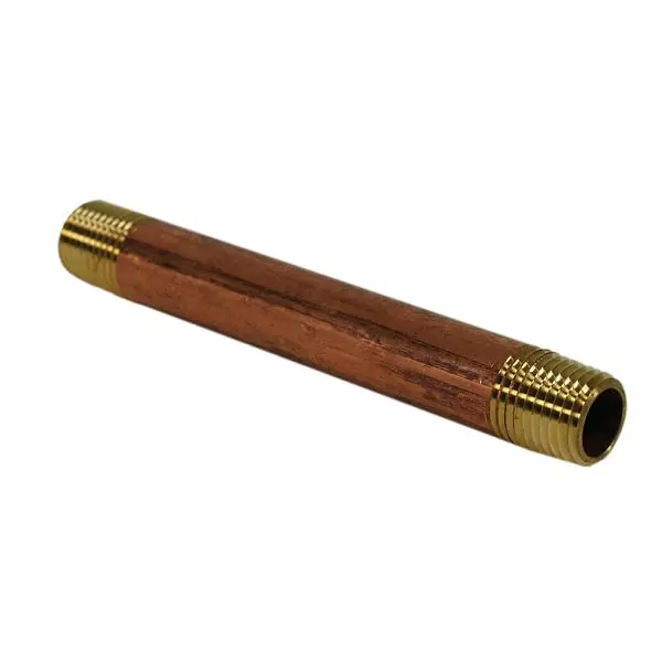 Jones Stephens 3/8" x 8" Red Brass Pipe Nipple, Lead Free, N22014