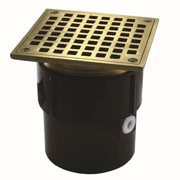 Jones Stephens 3" x 4" ABS Pipe Fit Drain Base 3-1/2" Metal Spud and 5" Satin Nickel Bronze Strainer, ...