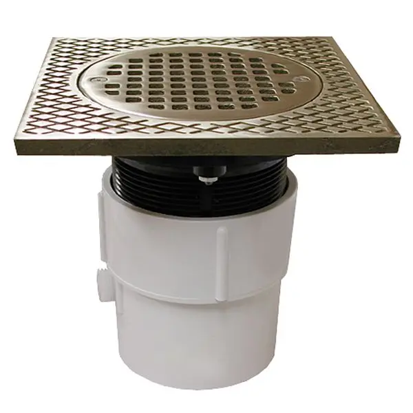 Jones Stephens 3" x 4" PVC Pipe Fit Drain Base 3-1/2" Plastic Spud and 5" Nickel Bronze Strainer, D53248