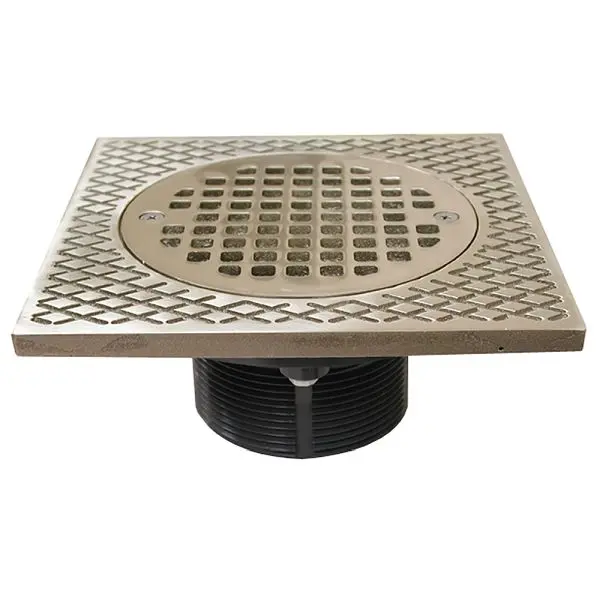 Jones Stephens 3" IPS PVC Spud 7" Square Top and 5" Nickel Bronze Strainer, D56501