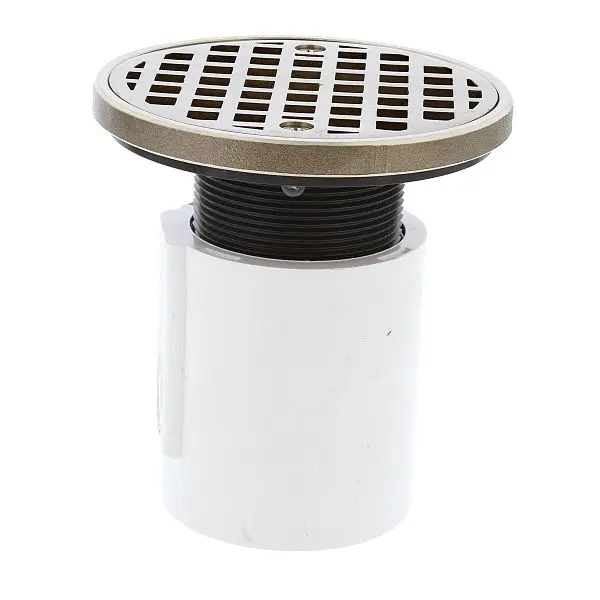 Jones Stephens 3" PVC Inside Pipe Fit Drain Base 2" Plastic Spud and 4" Nickel Bronze Strainer and 1/2&quot...