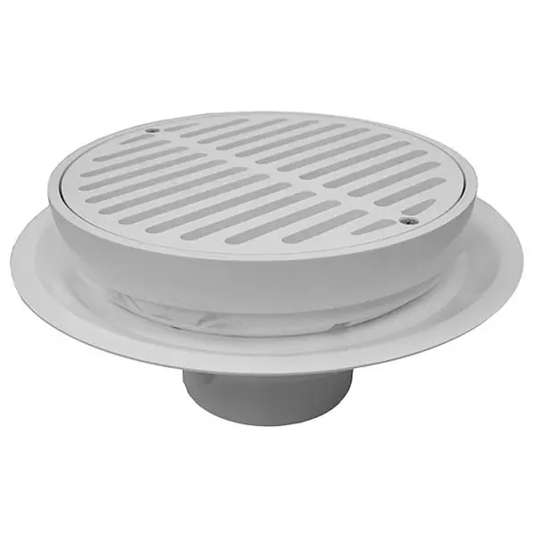 Jones Stephens 4" Heavy Duty Traffic PVC Floor Drain Full Polymer Grate and Ring and Plastic Debris Bucket, D50182