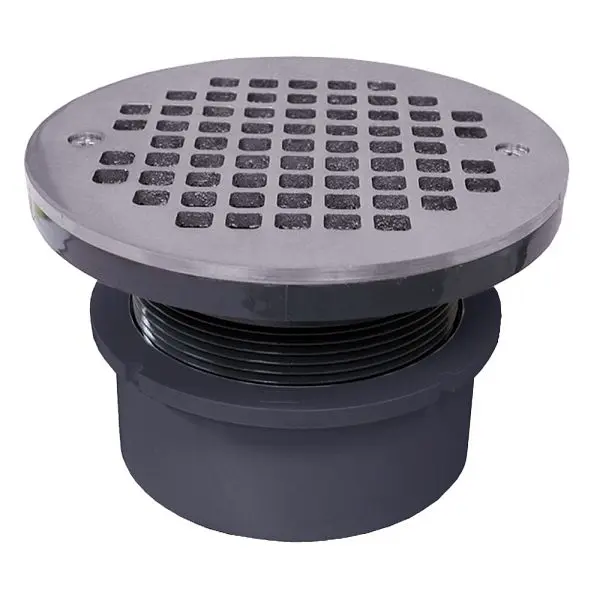 Jones Stephens 4" PVC Hub Fit Drain Base 3-1/2" Delrin Spud and 6" Chrome Plated Strainer, D53003