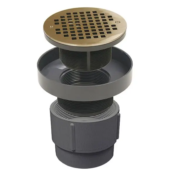 Jones Stephens 4" PVC LevelBest Pipe Fit Drain Base 3-1/2" Plastic Spud and 5" Nickel Bronze Round Strainer...