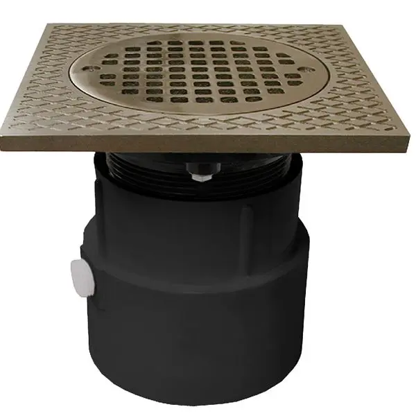 Jones Stephens 4" PVC Over Pipe Fit Drain Base 3-1/2" Acetal Spud and 5" Nickel Bronze Strainer, D53252