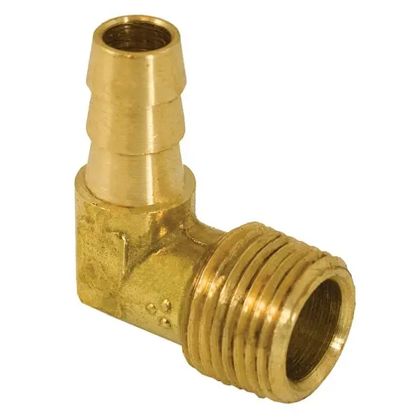 Jones Stephens 5/16" x 1/4" 90° Brass Hose Barb To Male Pipe Long Radius Elbow, G27054