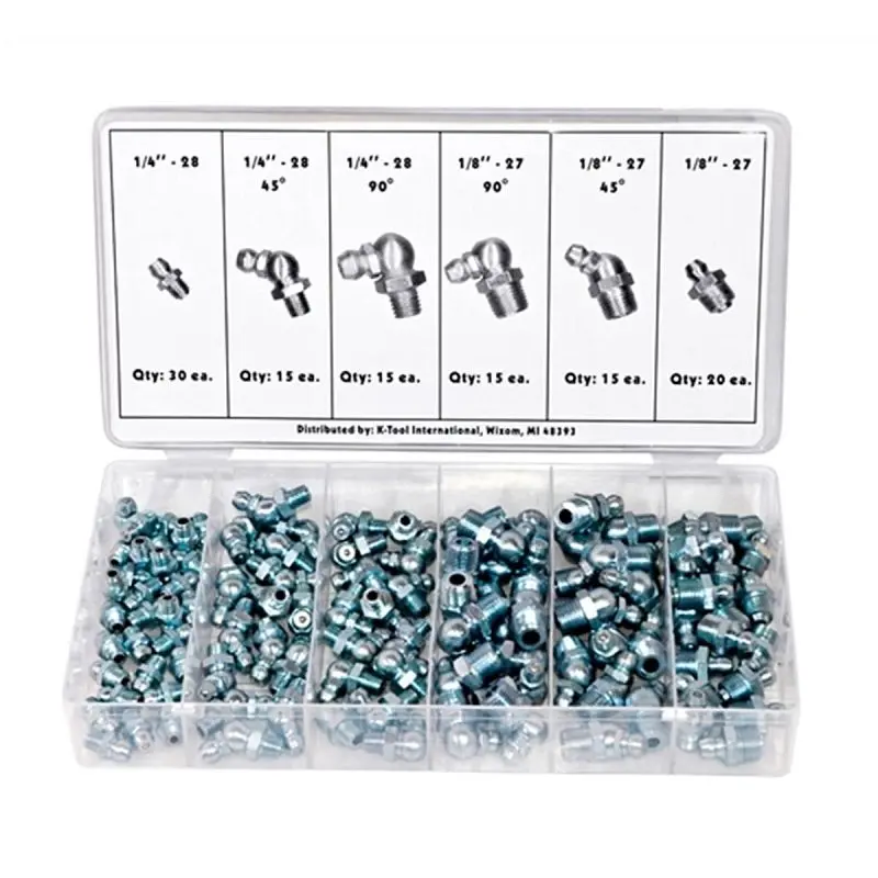 K Enhanced Tool International 110-pieces Hydraulic Grease Fitting Assortment, KTI00074 K Tool International