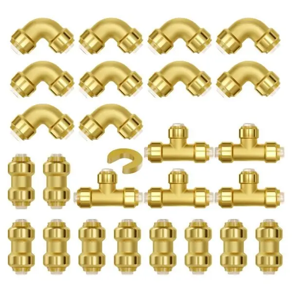 VEVOR Pipe Fittings 1/2" 25 Pieces (Straight,Threaded Elbows,T-Fittings) Push-Fit Air System, ZCSGLJPJ25PCC4NVWV0