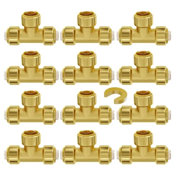 VEVOR Scratch-Resistant Pipe Fittings 1/2" 12 Pieces Barred Tee Brass Push-Fit Heating/Shower System, ZCSGLJPJ12PCU3F...