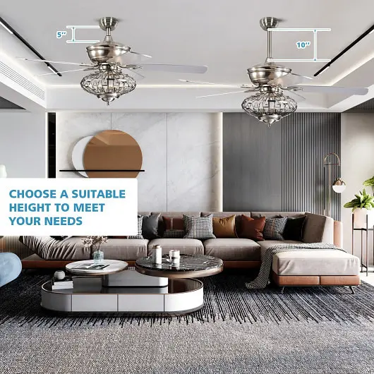 Costway Corrosion-Resistant 52 Inches Ceiling Fan Wooden Blades and Remote Regulation, Silver, ES10055US-SL
