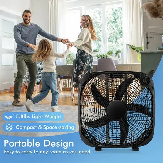 Costway Diamond-Pattern 20 Inch Box Travel-friendly Floor Fan 3 Speed Settings and Knob Regulation, Black, ES10087US-BK
