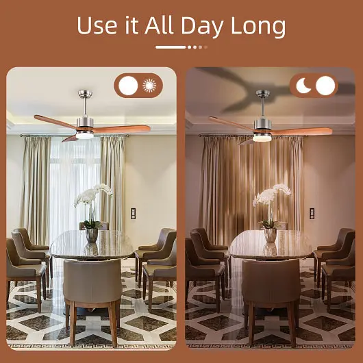 Costway High-Quality 52 Inch Reversible Ceiling Fan LED Light and Adjustable Temperature, Silver, ES10118US-SL