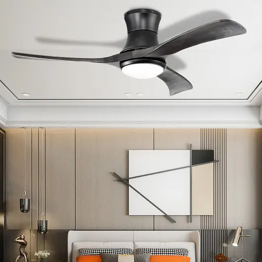 Costway 52 Inch Flush Mount Ceiling Fan LED Light, Black, ES10181US-DK