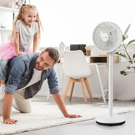Costway Pro-Series 9 Inch Travel-friendly Oscillating Pedestal Floor Fan Adjustable Heights and Speeds, White, ES10088US-WH