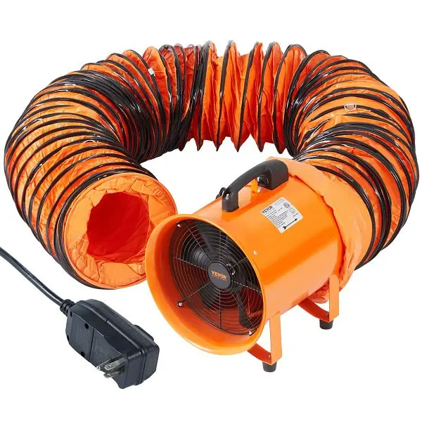 VEVOR Biodegradable 560W Travel-friendly Ventilator, 12 inch Heavy Duty Cylinder Fan 33ft Duct Hose, SSG350W1012INHX6UV1