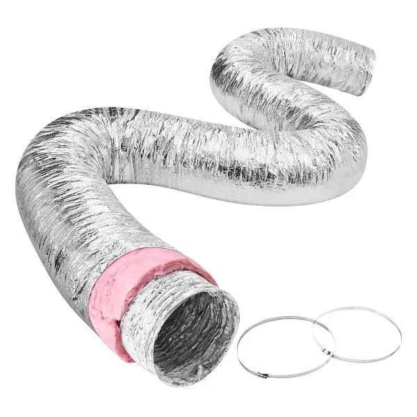 VEVOR Fast-Acting Dryer Vent Hose, 10" Insulated Flexible Duct 25FT Long 2 Duct Clamps, NTJYGD25FT10QYOJ1V0