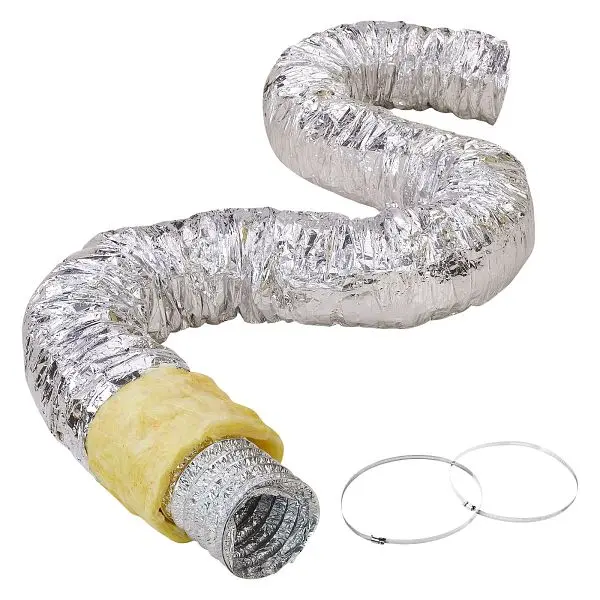 VEVOR Plug-and-Play Dryer Vent Hose, 6" Insulated Flexible Duct 25FT Long 2 Duct C-Clamps, R-4.2 Flame Resistance Val...