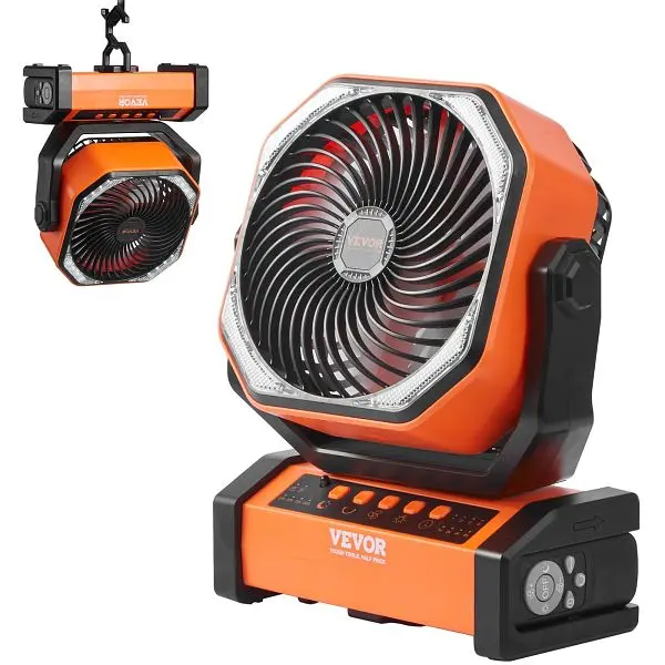 VEVOR Travel-friendly Fan Rechargeable 9 inch, Battery Powered Fan LED Lantern, CDFS9YCTSF00RI1ORV9