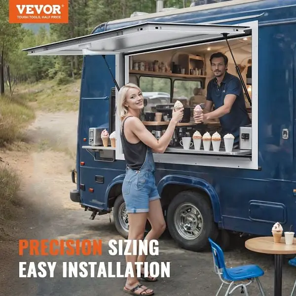 VEVOR UL-Listed Concession Window 74"x40", Aluminum Alloy Food Truck Service Window Awning Door & Drag Hook,...
