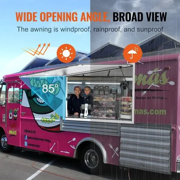 VEVOR UL-Listed Concession Window 74"x40", Aluminum Alloy Food Truck Service Window Awning Door & Drag Hook,...