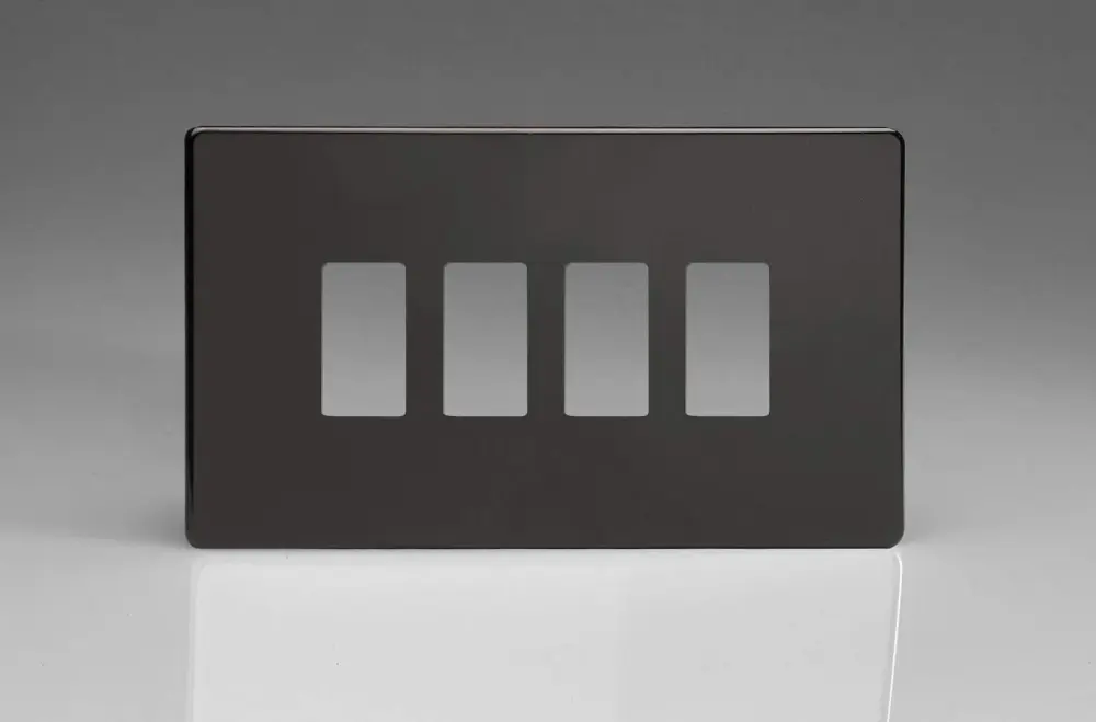 Varilight XDLPGY4S Screwless Premium Ebony 4 Gang PowerGrid Plate (Twin Plate)