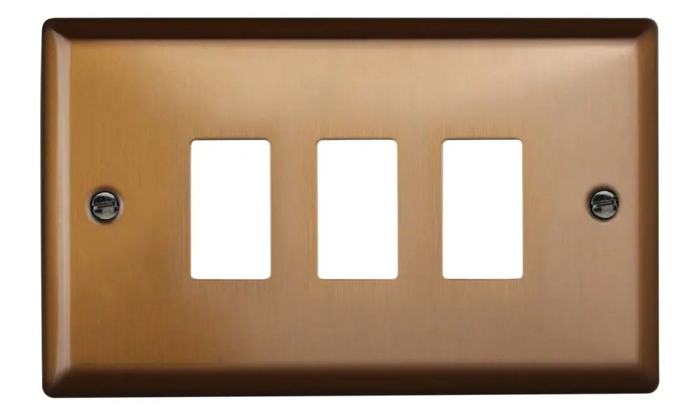 Jumbo Rocker Varilight XYPGY3.BZ Urban Brushed Copper-brown 3 Gang PowerGrid Plate (Twin Plate)