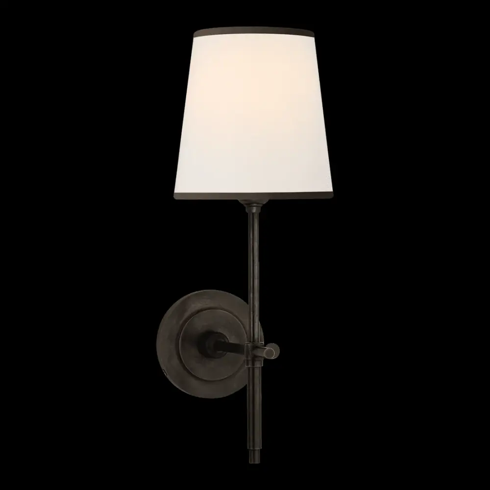 Bryant Sconce - Warm finish Linen Shade Black tape