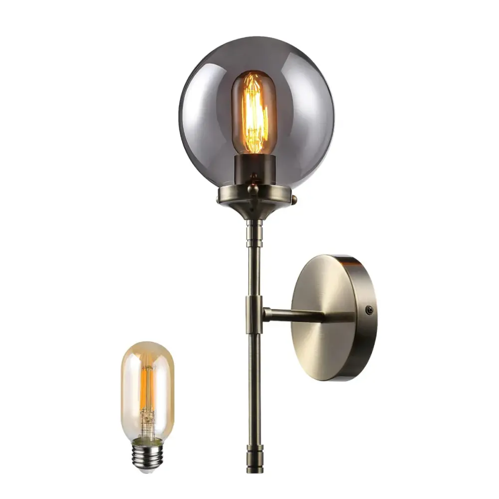 Jecori Vintage Globe Wall Sconce - Smoke Ash - Lamp Ready - T45 E26 Bulb Included