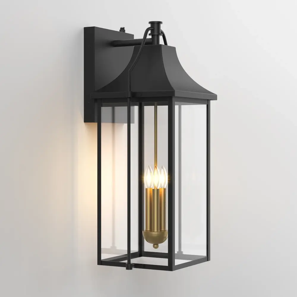 Lawyettle 25" Dusk to Dawn Outdoor Wall Light, Large Waterproof Exterior Lantern Glass, Cutting-edge Black Wall Sconce Por...