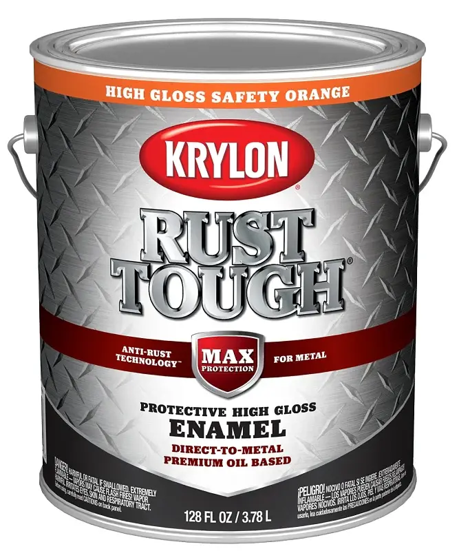 Krylon Rust Tough K09768008 Rust Preventative Paint, Gloss, Safety Coral, 1 gal, 400 sq-ft/gal Coverage Area