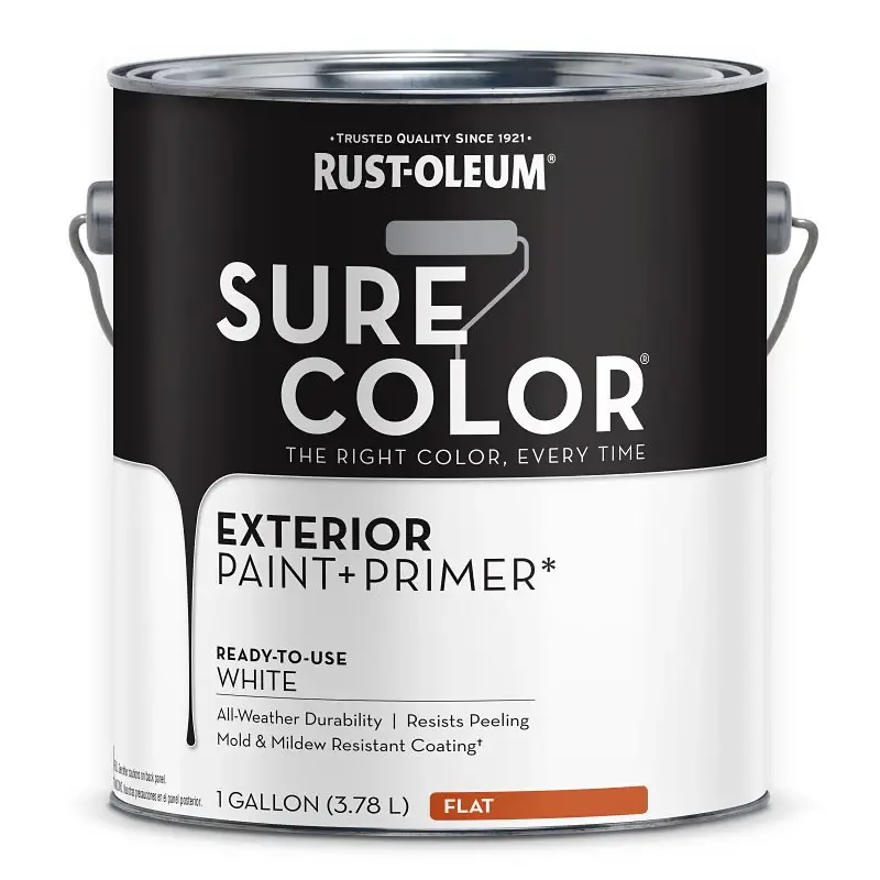 Rust-Oleum Sure Color 394670 Exterior Paint and Primer, Water, Flat, Chalk, 1 gal Can, 400 sq-ft/gal Coverage Area